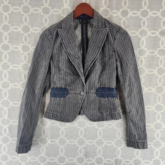 Theory Cotton Striped Button Women's Denim Blazer Pities XS 8016/1B - Picture 1 of 10